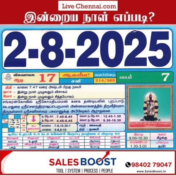 Auspicious (Nalla Neram) time today (Aug 2nd)