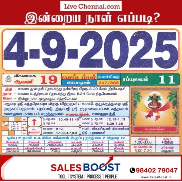 Auspicious (Nalla Neram) time today (Sep 4th)