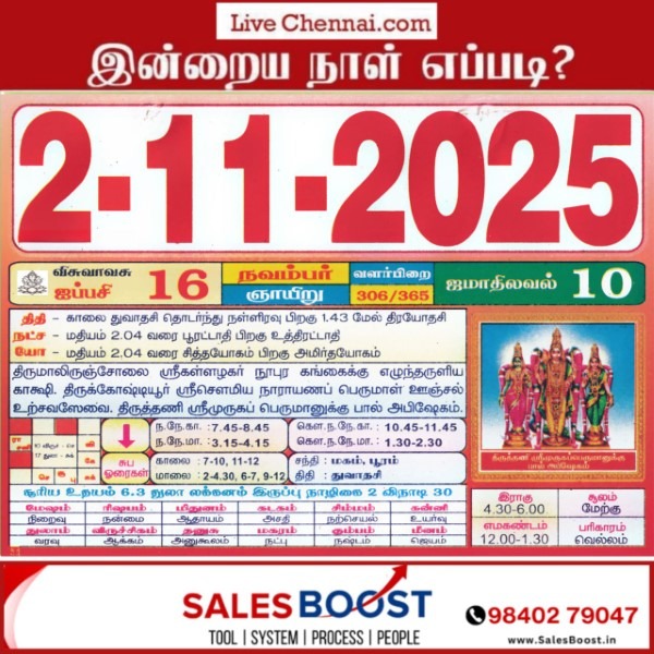 Auspicious (Nalla Neram) time today (Nov 02nd)