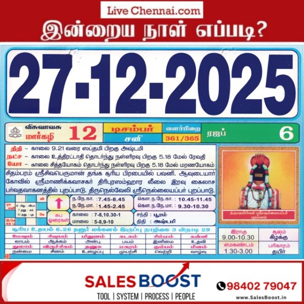 Auspicious (Nalla Neram) time today (Dec 27th)