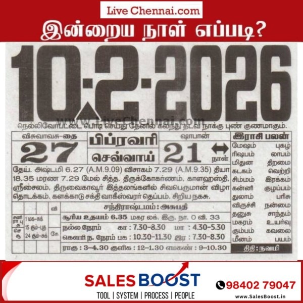 Auspicious (Nalla Neram) time today (Feb 10th)