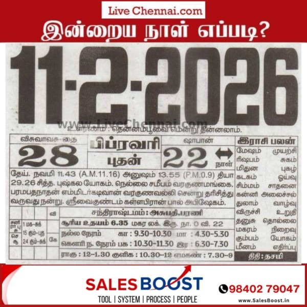 Auspicious (Nalla Neram) time today (Feb 11th)