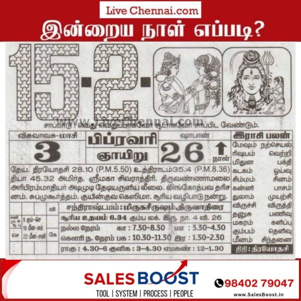 Auspicious (Nalla Neram) time today (Feb 15th)