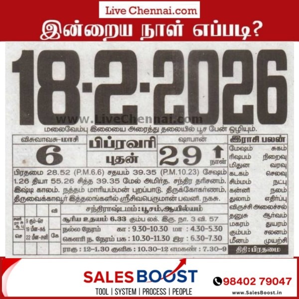 Auspicious (Nalla Neram) time today (Feb 18th)