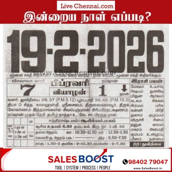 Auspicious (Nalla Neram) time today (Feb 19th)