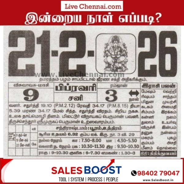 Auspicious (Nalla Neram) time today (Feb 21st)