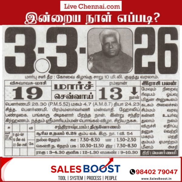 Auspicious (Nalla Neram) time today (Mar 3rd)