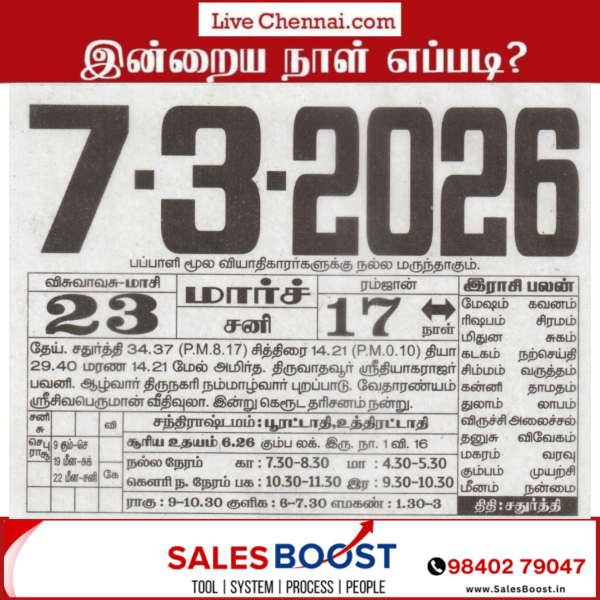 Auspicious (Nalla Neram) time today (Mar 7th)