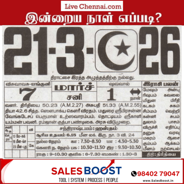 Auspicious (Nalla Neram) time today (Mar 21st)