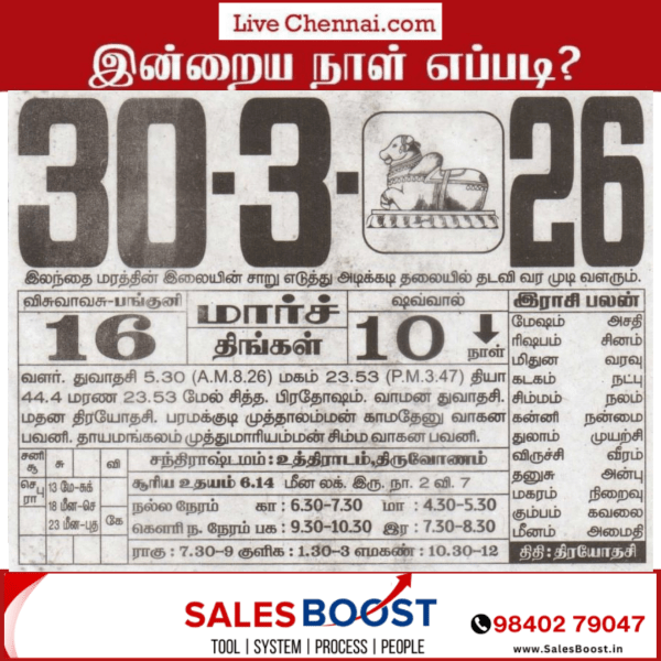 Auspicious (Nalla Neram) time today (Mar 30th)