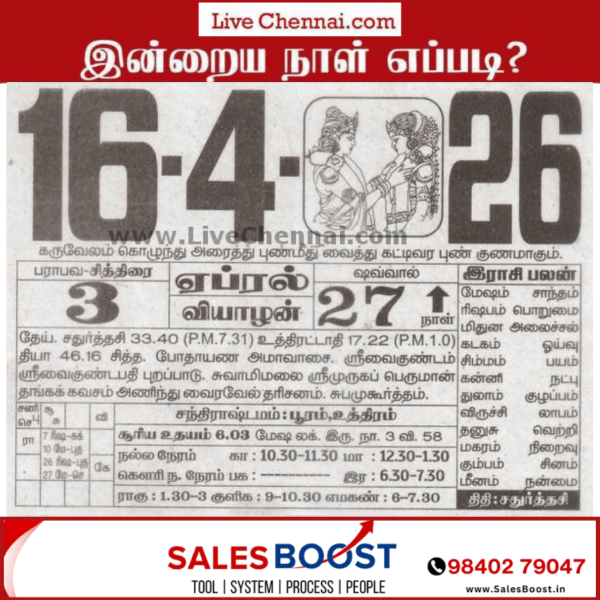 Auspicious (Nalla Neram) time today (April 16th)