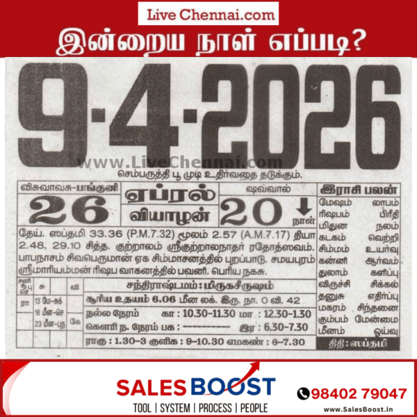 Auspicious (Nalla Neram) time today (April 9th)