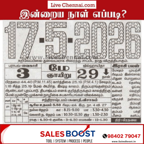 Auspicious (Nalla Neram) time today (May 17th)
