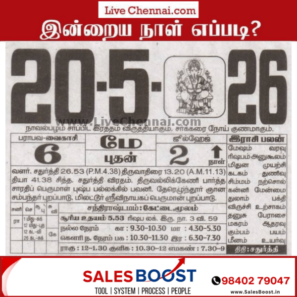 Auspicious (Nalla Neram) time today (May 20th)