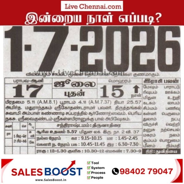 Auspicious (Nalla Neram) time today (July 01st)