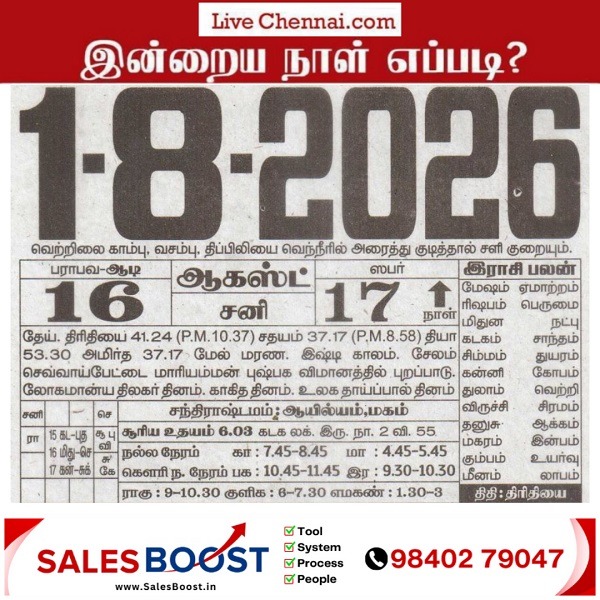 Auspicious (Nalla Neram) time today (Aug 01st)